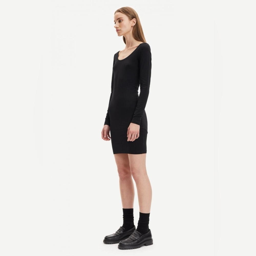 NL Black Long Sleeve Bodycon Scooped Round Neck Mini Dress perfect LBD